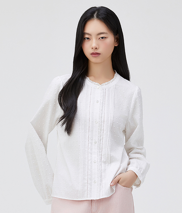 레이스 믹스 프릴 블라우스