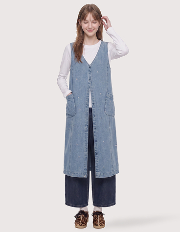 플라워 자수 데님 레이어드 원피스
