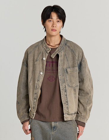 ROUNDED DENIM BIKER JACKET