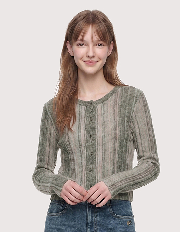스트라이프 라운드넥 가디건