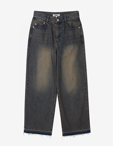 HEM CONTRAST WIDE DENIM PANTS INDIGO