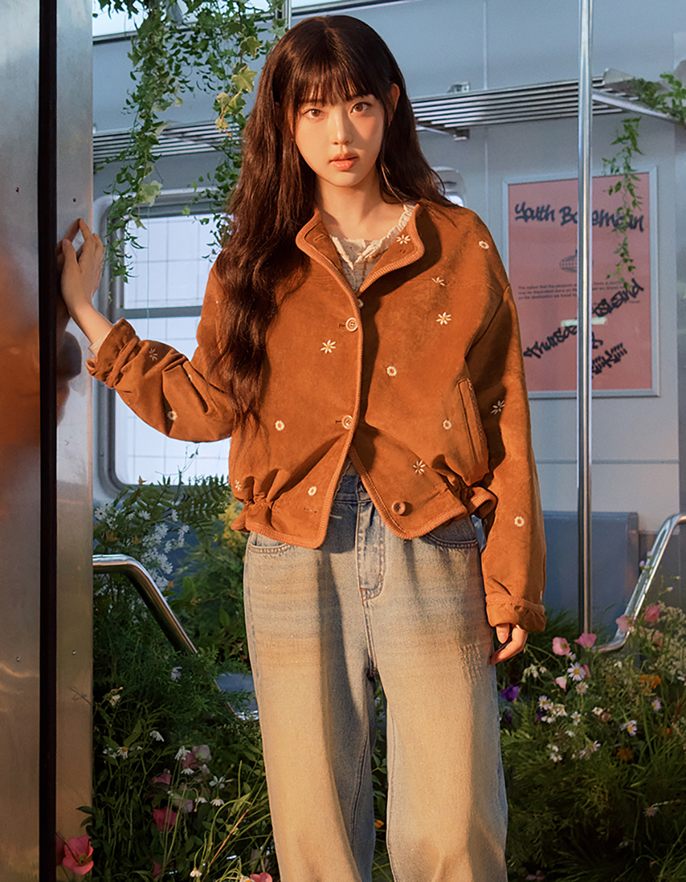플라워 자수 스웨이드 자켓