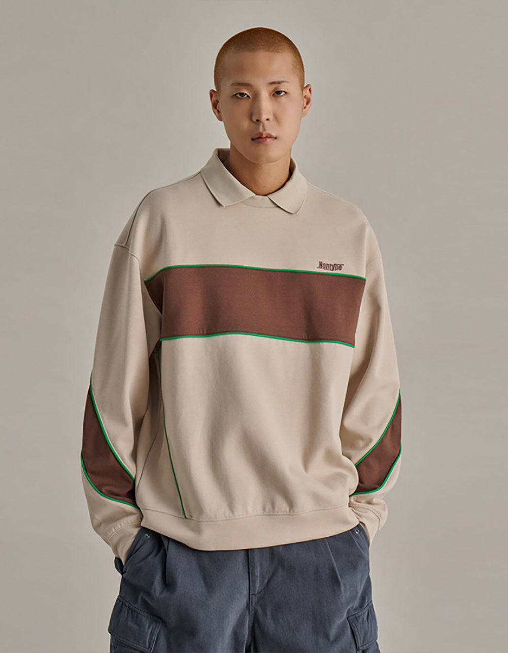 PANELED PIPING L/S PK T-SHIRTS BEIGE