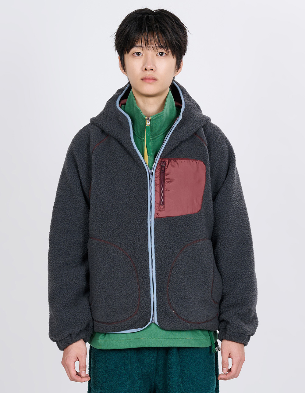 CONTRAST PIPING FLEECE HOOD JUMPER