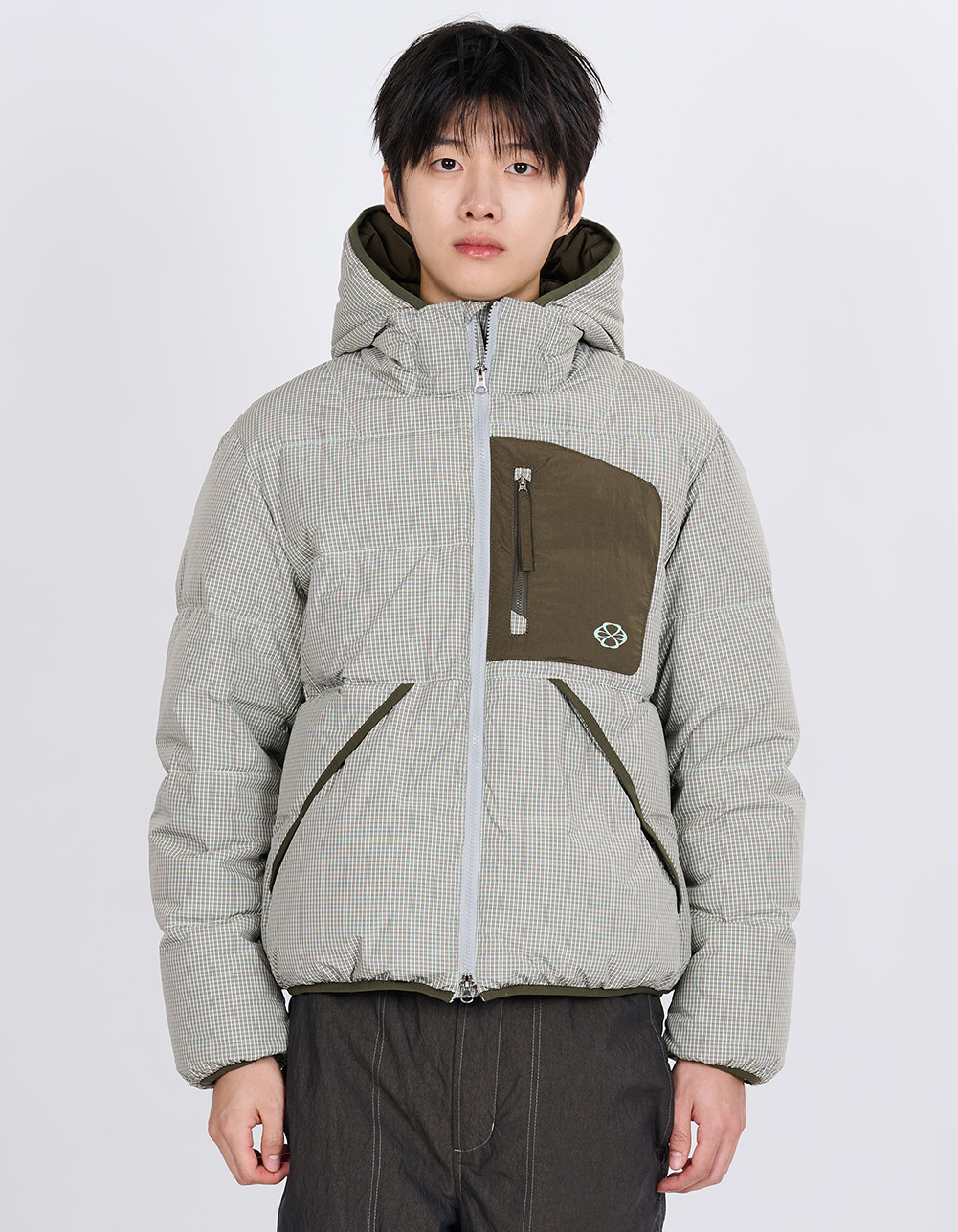 CHECK HOODIE DOWN JACKET