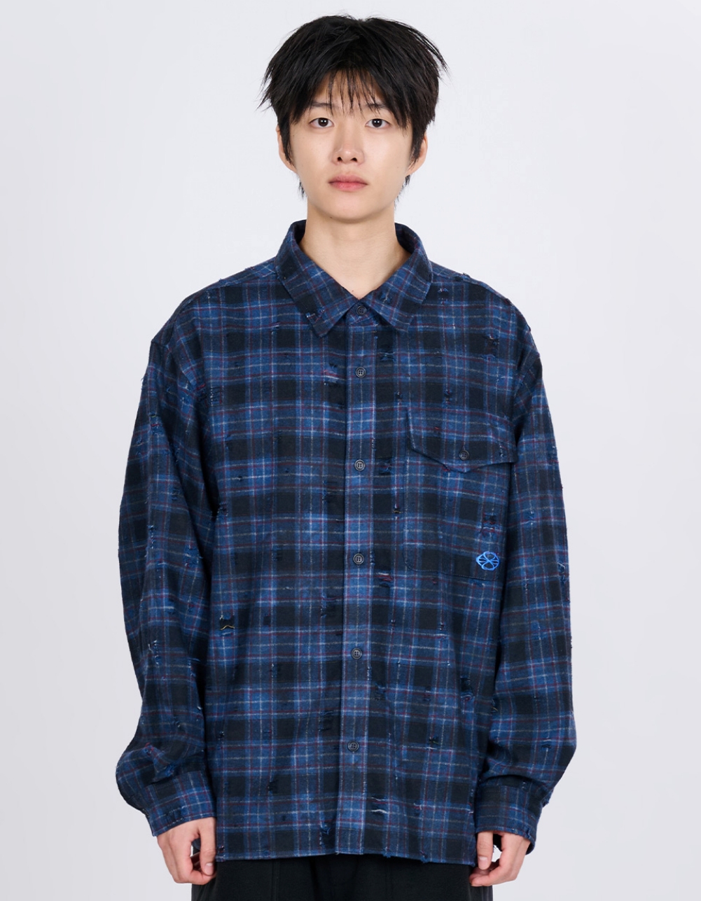 SCRATCH TEXTURE VINTAGE CHECK SHIRT