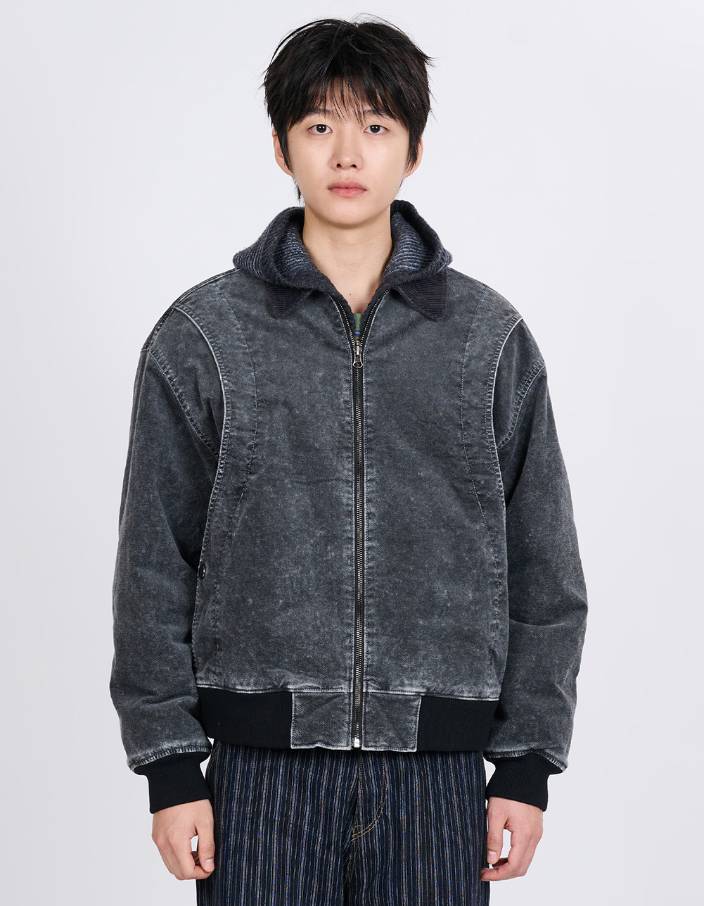 GARMENT WASHED CURVED MOLESKIN JUMPER