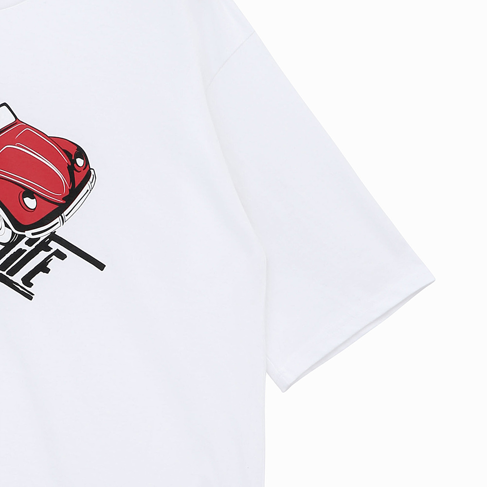 (유니)ENJOY LIFE 레터링 자동차 프린트 루즈핏 반팔 티셔츠