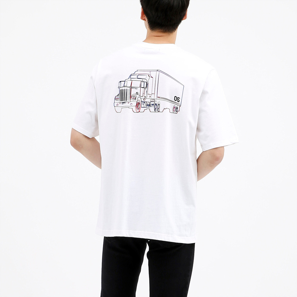 (남) 등판 컨테이너 트럭 스케치 프린트 루즈핏 반팔 티셔츠