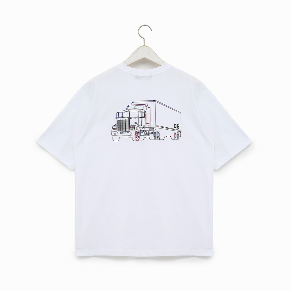 (남) 등판 컨테이너 트럭 스케치 프린트 루즈핏 반팔 티셔츠