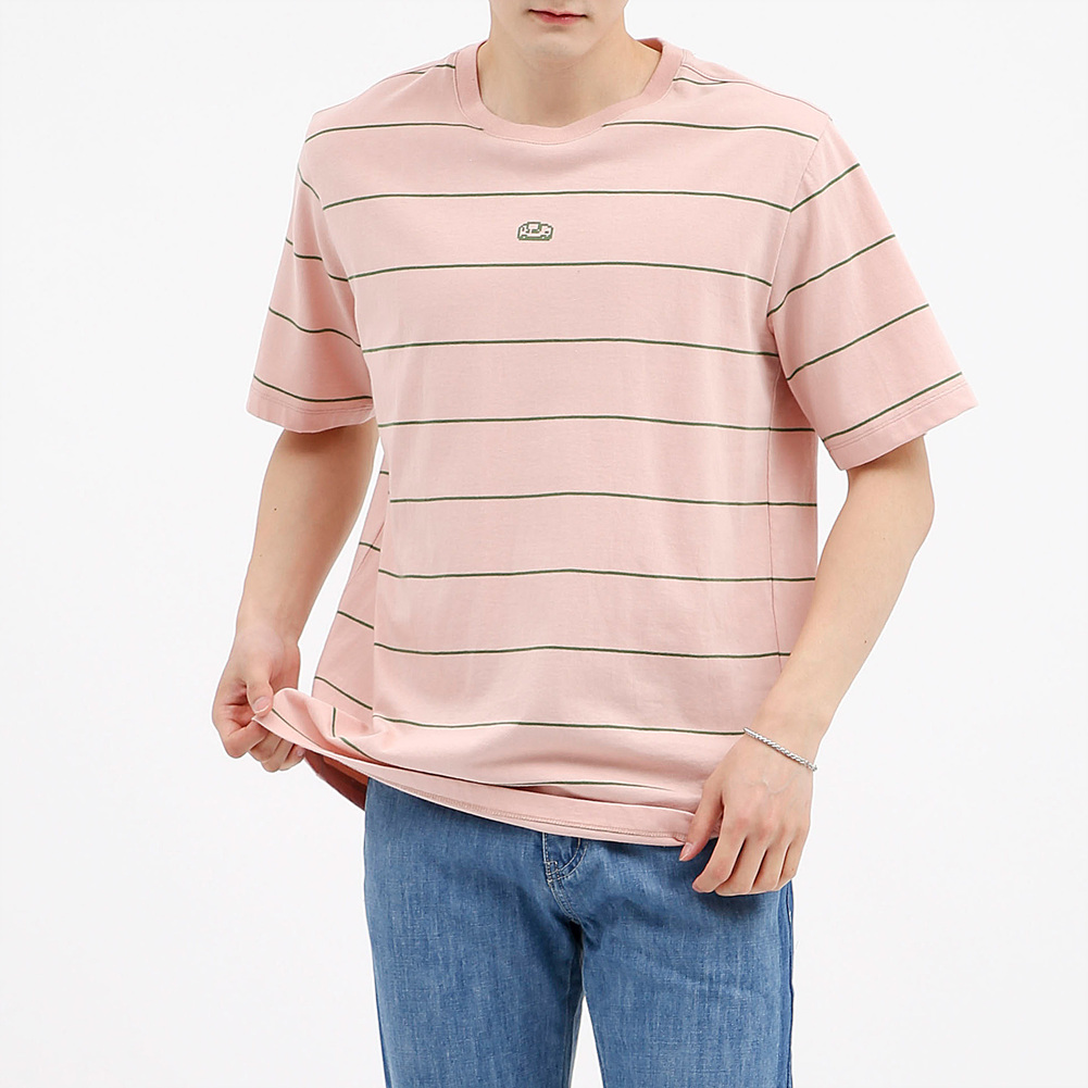 (유니)핑크 그린 스트라이프 루즈핏 반팔 티셔츠