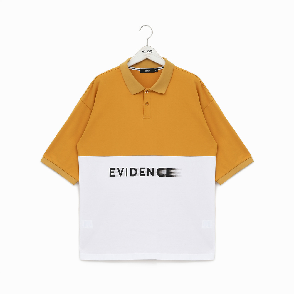 (남)EVIDENCE 프린트 배색 반팔 박스핏 카라 티셔츠