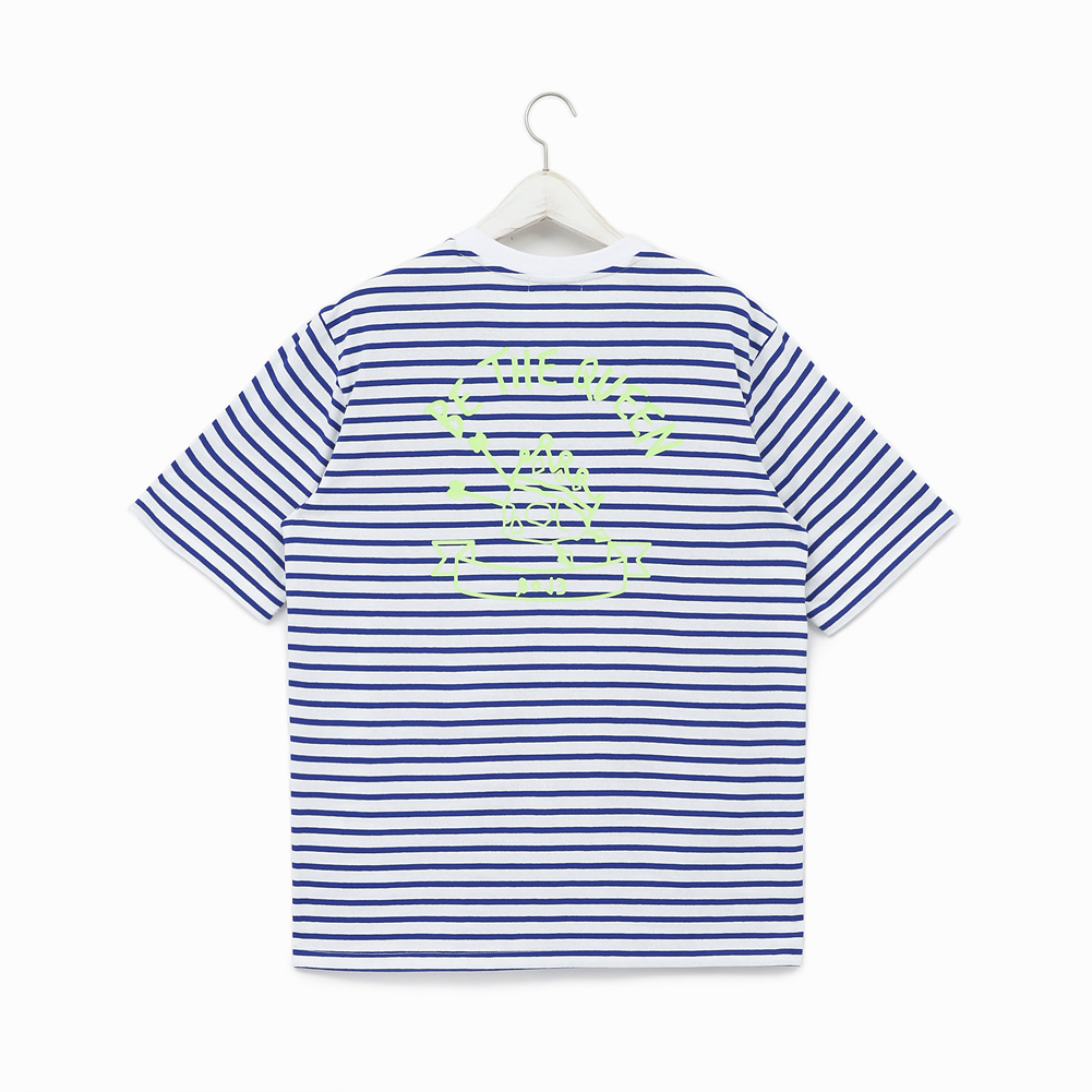 (유니)가로 스트라이프 등판 해골퀸 프린트 루즈핏 반팔 티셔츠
