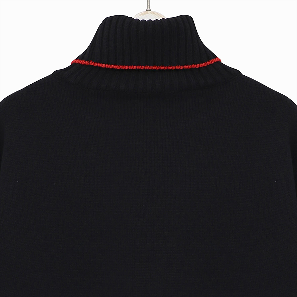 (유니) 루즈핏 라인 블록 터틀넥 스웨터