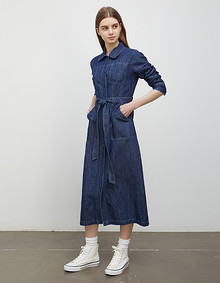 벨트 데님 원피스