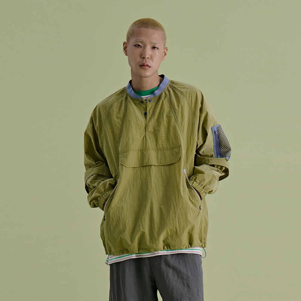 MESH PANELED ANORAK GREEN