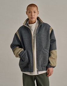 MULTI PATCH WOOL HARRINGTON JUMPER GREY