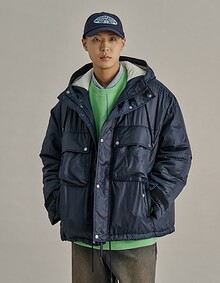 HOODED LAYERED POCKET JUMPER NAVY