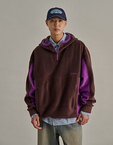 PANELED FLEECE SCOOBA HOODY BROWN