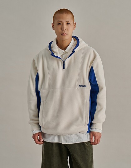 PANELED FLEECE SCOOBA HOODY IVORY