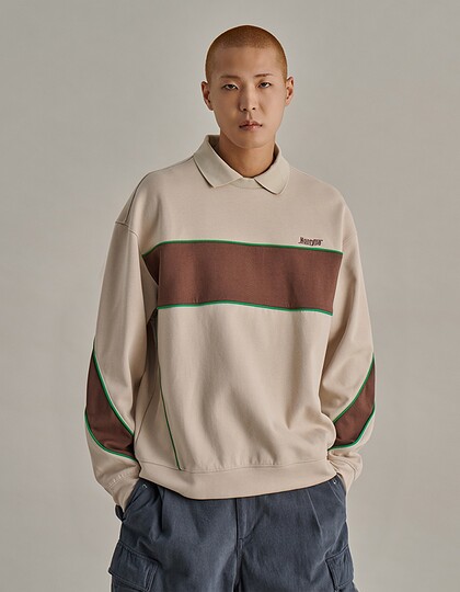 PANELED PIPING L/S PK T-SHIRTS BEIGE