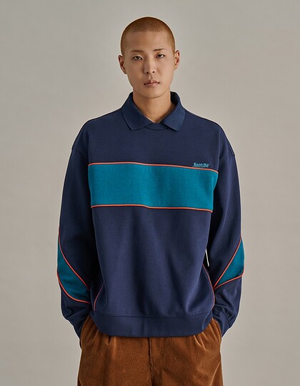 PANELED PIPING L/S PK T-SHIRTS NAVY