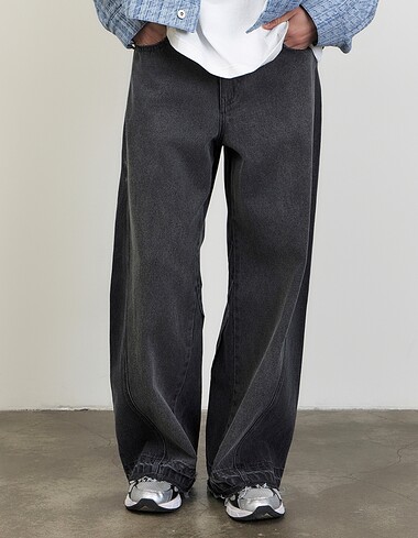 DIAGONAL CONTRAST WIDE DENIM (DARK GREY)