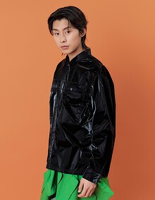 PLACKET LAYERED SHINE SHIRTS (BLACK)