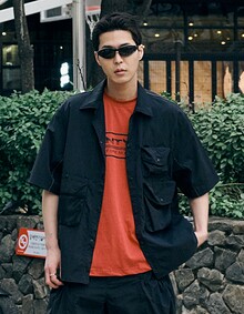 NYLON LUGGAGE FISHERMAN S/S SHIRTS (BLACK)