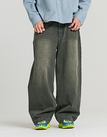DOUBLE EXO DART DENIM PANTS (WASHED KHAKI)