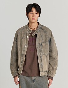 ROUNDED DENIM BIKER JACKET (VINTAGE BLUE)