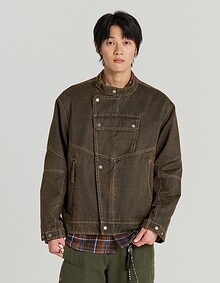 SYNTHETIC LEATHER BIKER JACKET (VINTAGE BROWN)