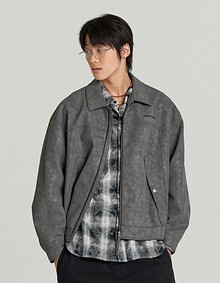 SYNTHETIC LEATHER SECTOR JACKET (GREY)