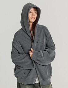 BLEACHED HOODIE ZIP UP (CHARCOAL)