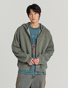 BLEACHED HOODIE ZIP UP (KHAKI)