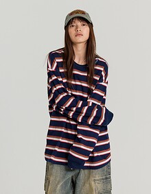 BOLD MULTI STRIPE LONG SLEEVE (NAVY)