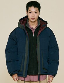 HOOD LAYERED DOWN PARKA (NAVY)