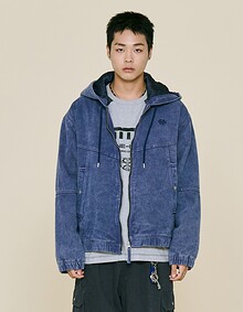 INCISION HOOD PADDED JUMPER (WASHED BLUE)