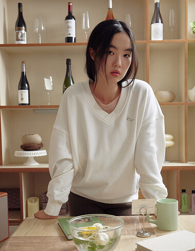 브이넥 루즈핏 스웻셔츠