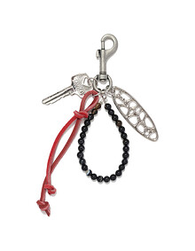 LEAF SYMBOL LEATHER KEYRING (SILVER)