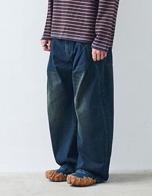 CURVED DIAGONAL TUCK DENIM (INDIGO)