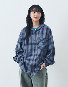 CHECK HOODY SHIRTS (BLUE)