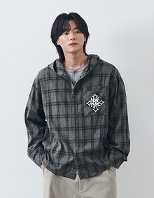 CHECK HOODY SHIRTS (GREY)