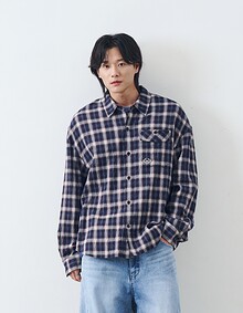 WRINKLED FACE CHECK SHIRTS (CHECK NAVY)