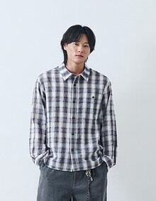 GARMENT WASHED OMBRE CHECK SHIRTS (CHECK GREY)