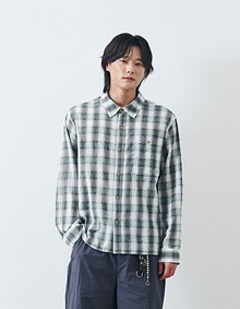 GARMENT WASHED OMBRE CHECK SHIRTS (LIGHT GREEN)