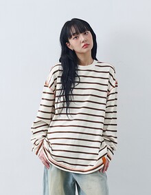 STRIPE COMFY L/S T-SHIRTS (KHAKI)