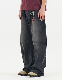 VINTAGE WASH CARPENTER CURVED PANTS(BLACK)