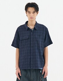 PIGMENT WASHED CHECK SHIRTS (NAVY)