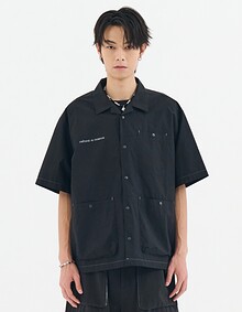 CONTRAST STITCH WORK SHIRT (BLACK)